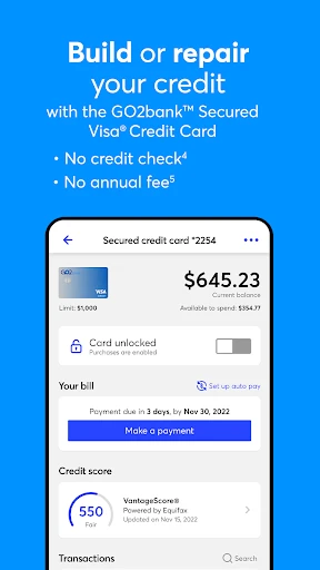 GO2bank: Mobile banking screenshot